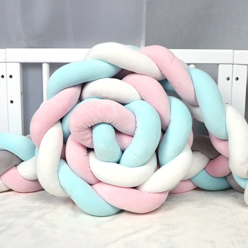 1M/2M/3M Baby Crib Protector Knot Baby Bed Bumper Weaving Plush Infant Crib Cushion Newborns Nursery Bed Bumper Room Decor crib bumper