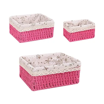 

3 Pcs Wicker Storage Baskets Set, Handmade Soft Woven Basket with Linner for Bathroom,Bedroom Organizing Snacks Shop Use