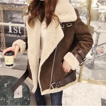 Ordifree/ осенне-зимнее женское пальто из кожи и меха, теплая плотная модная верхняя одежда, армейская зеленая куртка из искусственной замши