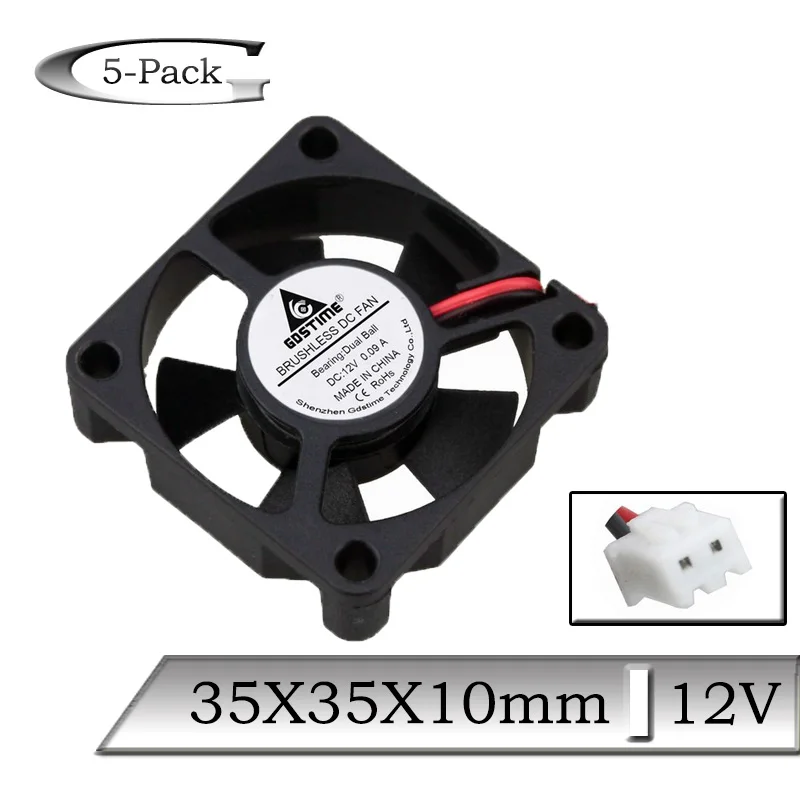 

5pcs/lot Gdstime DC 12V 35mm 35x10mm Brushless DC Axial Dual Ball Cooling Fan 35x35x10mm 3.5cm 3D Printer Mini Cooler Fan