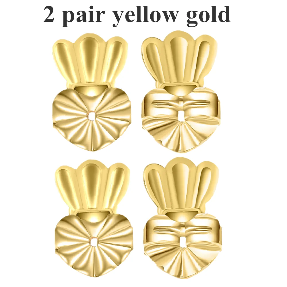 2pcs yellow gold Серьги-гвоздики Seanuo в виде короны, поддержка, подходит для женщин, ювелирные изделия, серебро/золото, сердце, мочка уха, серьги, подтяжка, подходит для аксессуаров - Окраска металла: 2pcs yellow gold