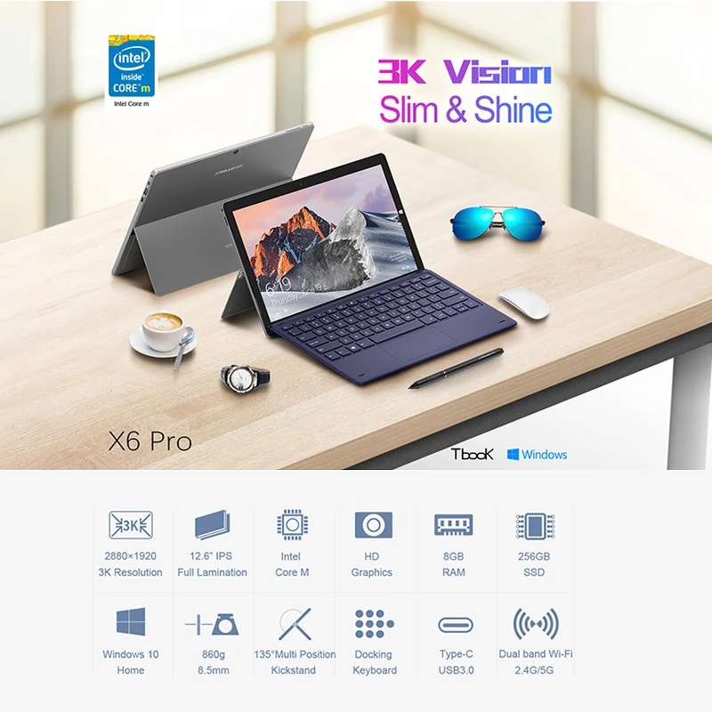 Teclast X6 Pro 2 в 1 планшетный ПК сенсорная панель 3K 12 6 дюймов Windows 10 Core двухъядерный ГГц
