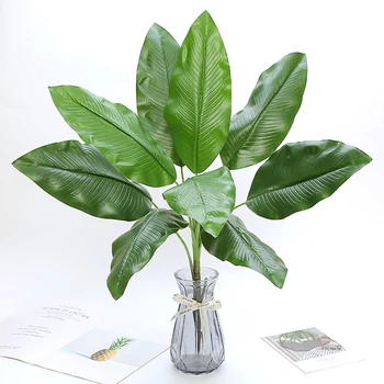 

80cm 9 Forks Tropical Large Artificial Palm Tree Fake Banana Plants Plastic Monstera Jungle Leafs For Home Garden Office Decor