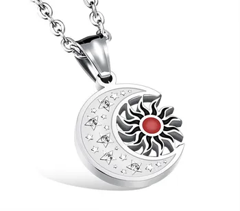 

Jewelry Sun Moon Titanium Steel Inlaid Zircon Pendant Men's Necklace Moon Star Jewelry Pendant Necklace Birthday Gift Red 19.6"
