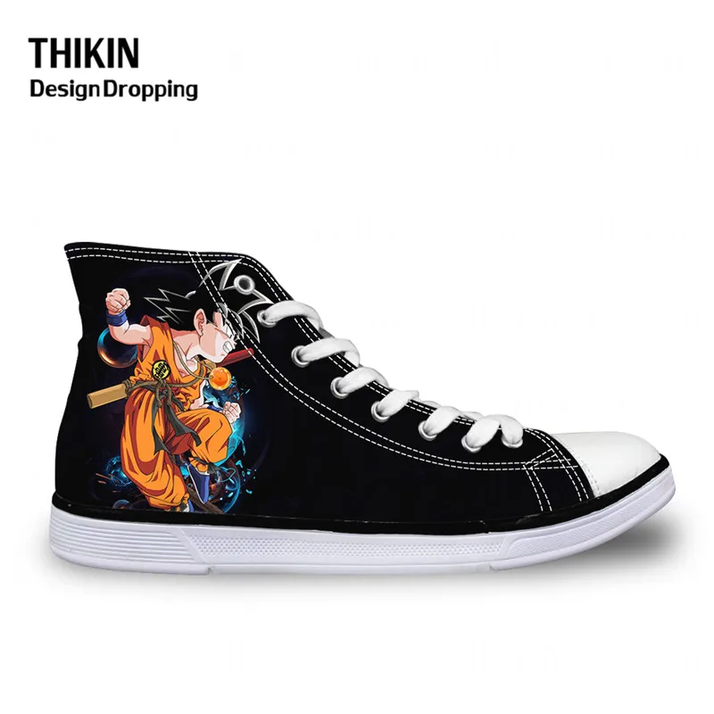 THIKIN классические ботинки с высоким берцем из вулканизированной резины парусиновая обувь для мужчин, классные аниме принт Dragon Ball Z Весна Повседневное шнуровка Туфли на плоской подошве - Цвет: BLG7769AK