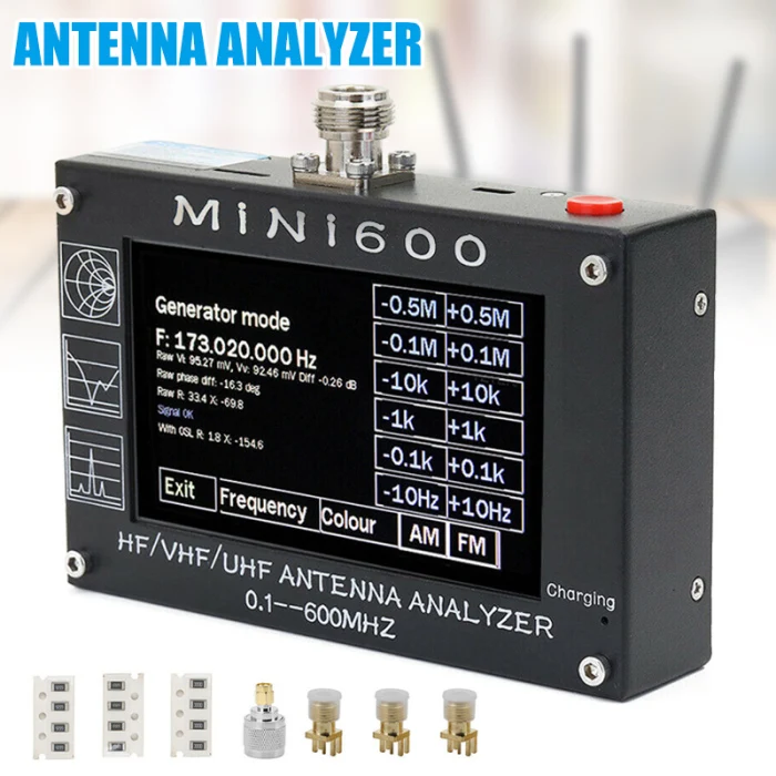 Mini600 анализатор антенны сенсорный экран 0,1-600 МГц HF VHF Любительская рация SWR 5 V/1.5A для радио QP2