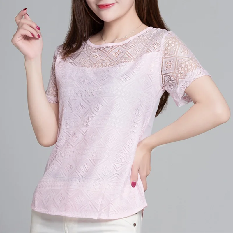 ตัวเลือกสินค้า เสื้อชีฟองลูกไม้ถักโครเชต์เกาหลี ขาว Slim Fit