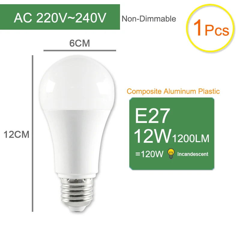 Kaguyahime 1 шт./5 шт. светодиодный E27 E14 лампа высокой яркости 220 В светодиодный светильник 6 Вт 12 Вт Lampadas Lamparas Bombillas Ampoule светодиодный светильник для комнаты - Испускаемый цвет: E27 12W 1pc