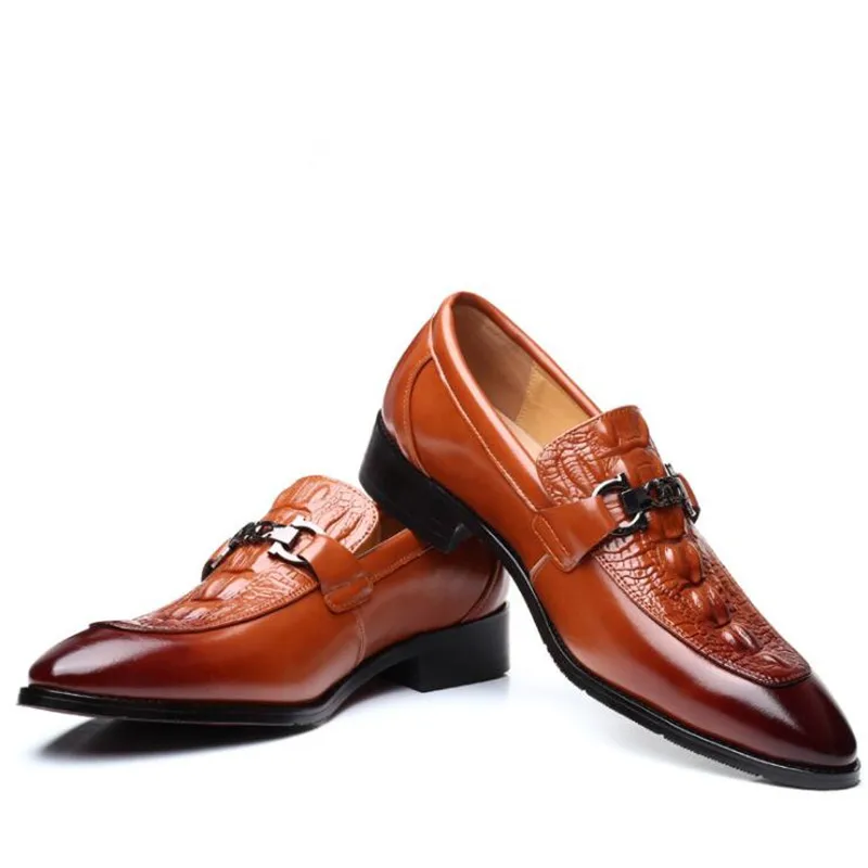 movechain Men Crocodile Grain Leather Dress Business Office Slip-on Shoes Mens Wedding Party Loafers Men's Casual Buckle Flats