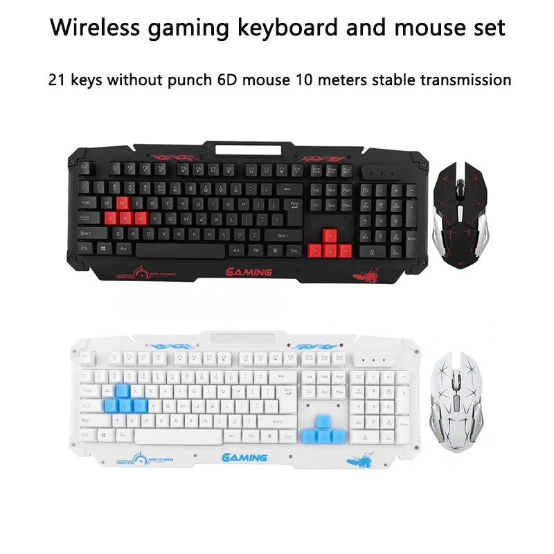 2020 HK1868 10M Wireless Transmission 2.4G 104Keys Gaming Keyboard Mouse Set 2400dpi 21-key Unpunched 6D Mouse for PC Laptop