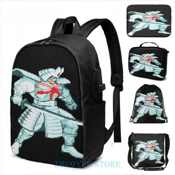 

Funny Graphic print Silver Samurai USB Charge Backpack men School bags Women bag Travel laptop bag