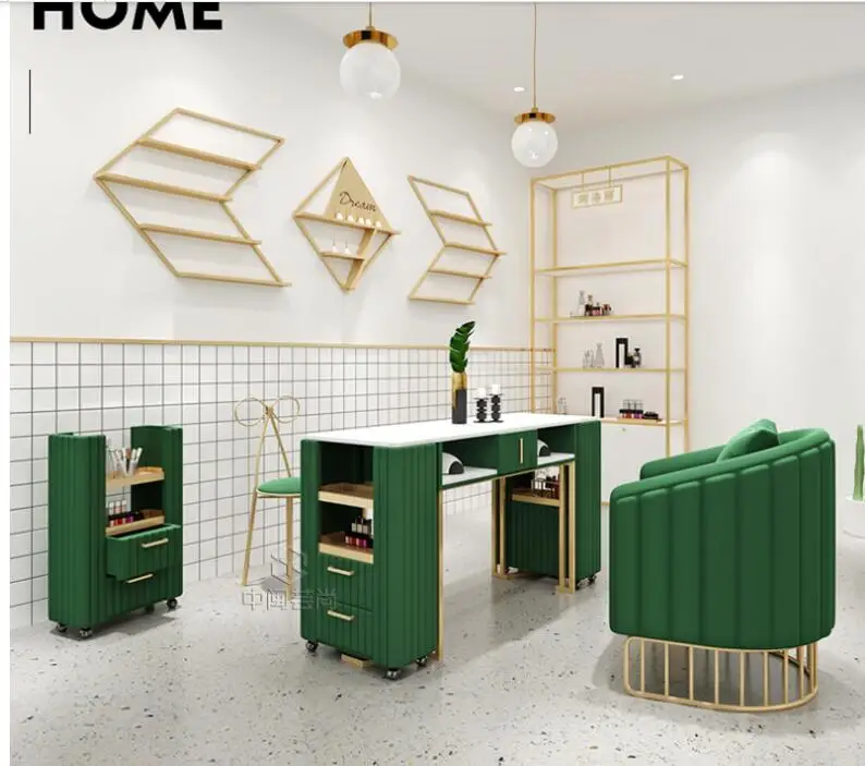 Net Red Golden Manicure Table and Chair Set Simple Modern Marble Double Manicure Shop Single Double Table
