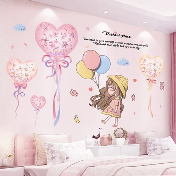 

[shijuekongjian] Balloons Wall Stickers DIY Cartoon Girl Wall Decals for Kids Rooms Baby Bedroom Nursery House Decoration