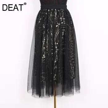 

[DEAT] 2020 summer new Trendy design hook flower sexy bottoms print high quality clothing Sequined high waist women skirt QH319