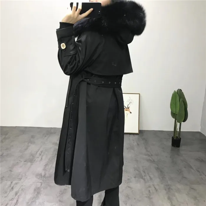 Parka Real Fur Thicken Female Real Rabbit Fur Liner Long Trench Coats Winter Jacket Women Fox Fur Collar Parkas