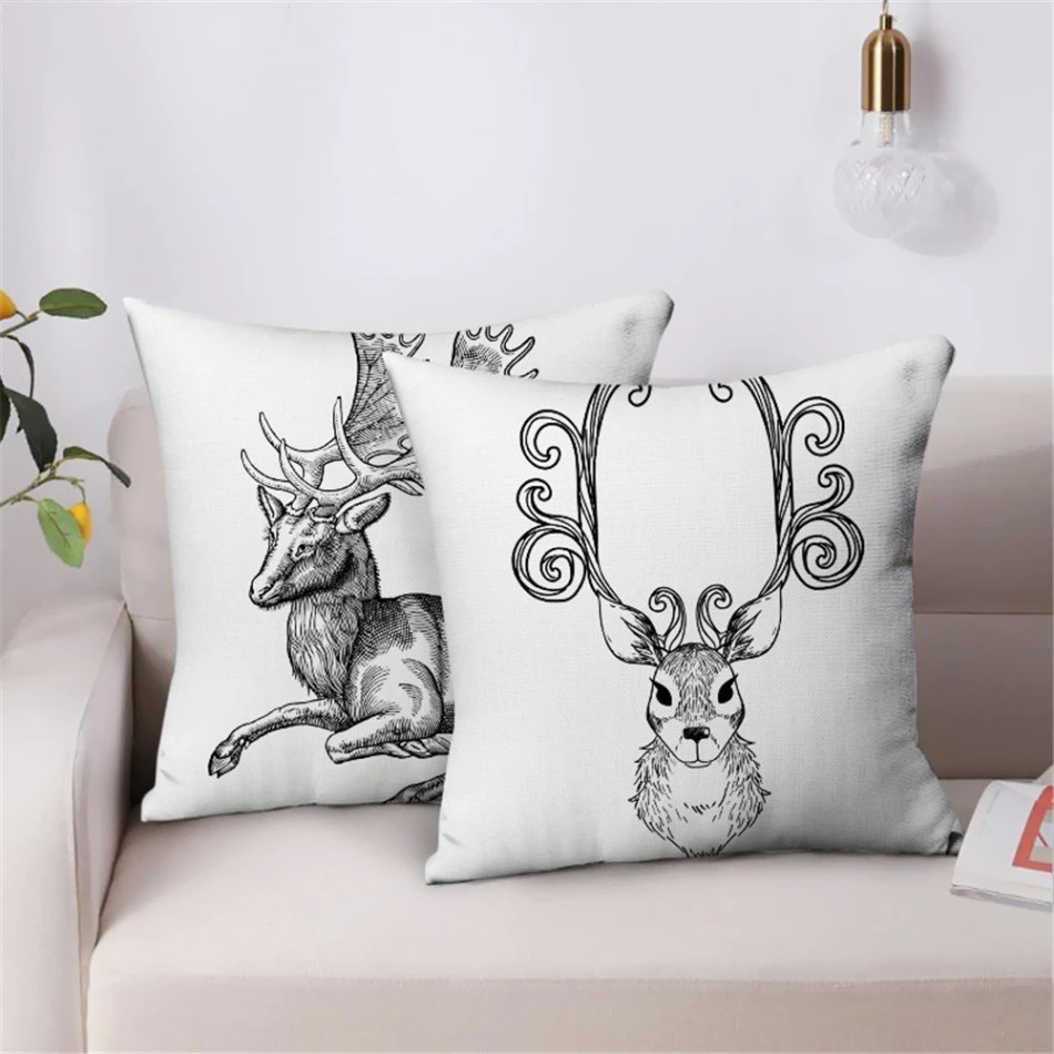 Fundas de almohadas decorativas navideñas, cojines decorativos con patrón de alce de Navidad, color blanco, para decoración del hogar y sala estar|Funda de cojín| AliExpress