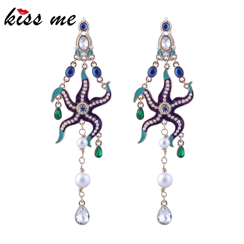 

kissme Abstract Dark Color Enamel Star Acrylic Pearl Resin Dangle Earrings For Women Gifts Gold Color New Fashion Dubai Jewelry