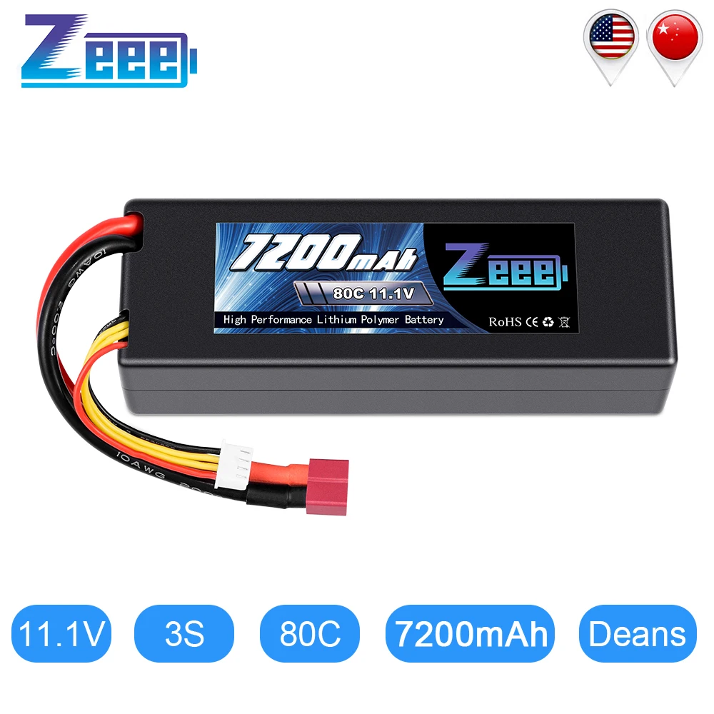 Zeee 11.1V 7200mAh 80C Lipo Battery 3S Hardcase Battery with Deans Plug for RC Car Truck Boat RC Truggy FPV Airplane Buggy