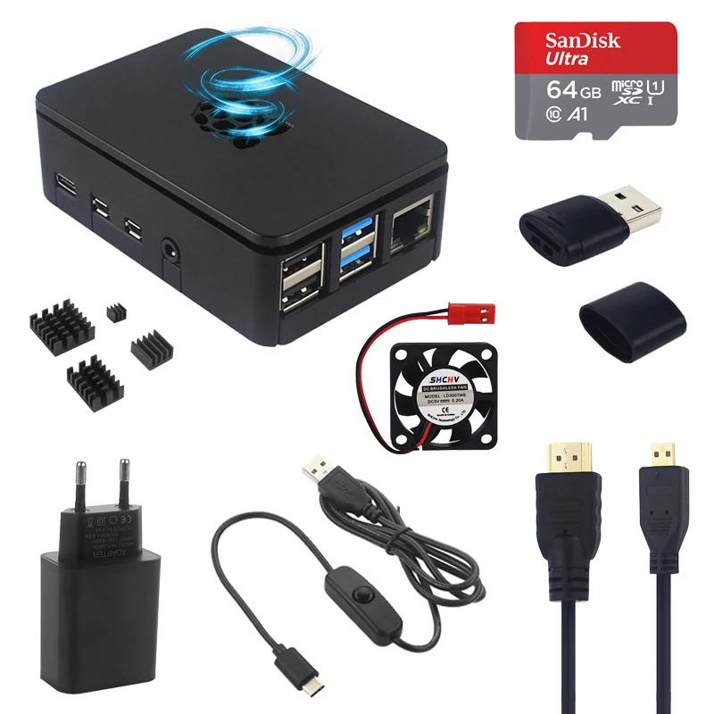 Raspberry Pi 4 B ABS Case Upgraded Plastic Box Enclosure Shell support Cooling Fan Optional Heatsink Power Adapter HDMI Cable afbeelding