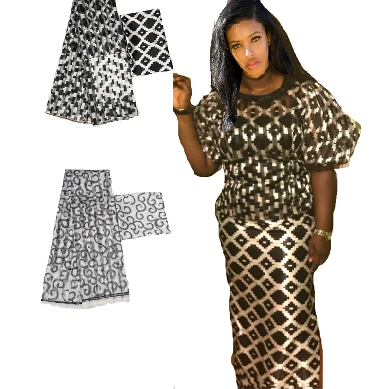 Hot sale Ghana Style satin silk fabric with organza ribbon African wax