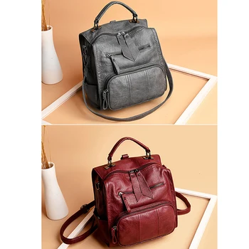 

2020 Women Leather Backpacks Vintage Female Shoulder Bag SAC à Dos Travel Ladies Bagpack Mochilas School Bags For Girls Preppy