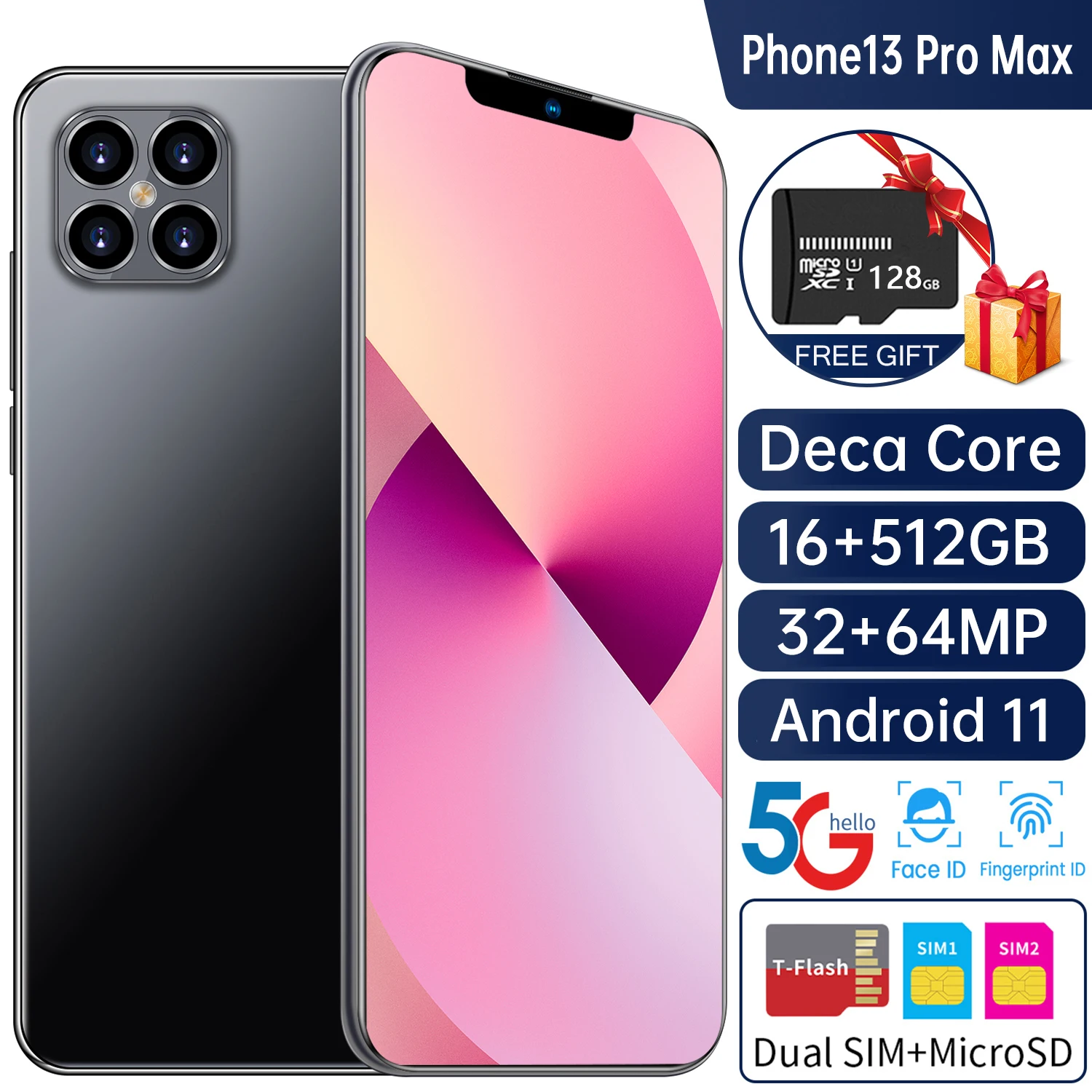 【World Premiere】2021 Globle Version 5G Smartphone for iPhone13 Promax with 512GB Face ID 5G Network Adapt To iPhone Xiaomi Phone