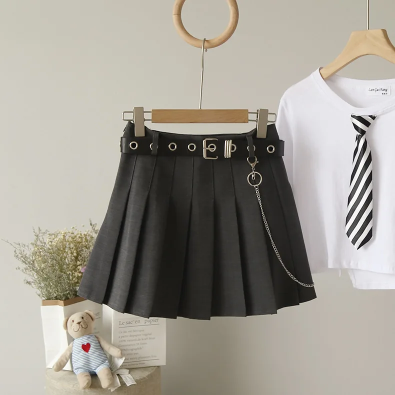 brown skirt High Waist Solid Pleated Skirts Woman Harajuku Belt Chic A-Line Skirt Woman's Retro Simple Black Mini Skirt Women Summer 2021 silk skirt