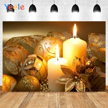 

Yeele Merry Christmas Gifts Photo Background Photophone Candles Golden Balls Photography Backdrops for Decor Customized Size