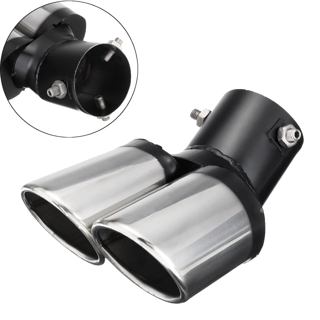 CAR REAR CURVED GUAL EXHUAST MUFFLER PIPE TRIM TIPS CHROME TAIL DURABLE
