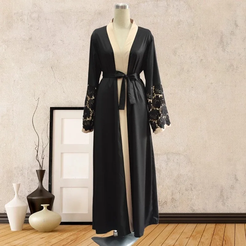 Мусульманское платье Abaya женское кружевное с манжетами Caftan на шнуровке Открытое s
