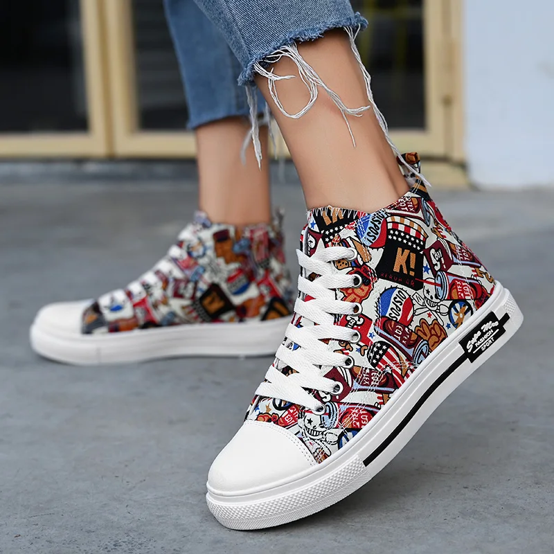 High Top Men's 2023 Printed Black Canvas Shoes Sll Vulcanize Shoes