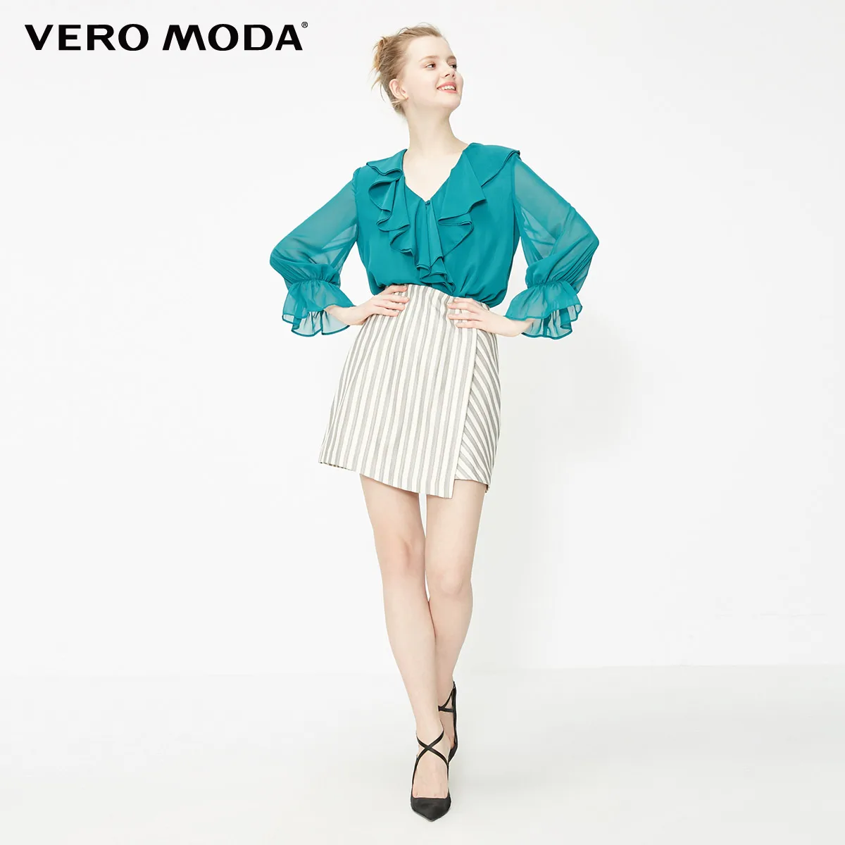 Vero Moda женская шифоновая рубашка с расклешенным воротником | 319231530