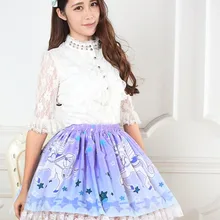 Принцесса Сладкая Лолита Юбки японский печатных сине-фиолетовый Единорог Лолита Принцесса плиссированные кружева Короткая юбка для женщин GZWY198