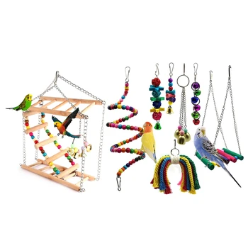 

Practical 1x Parrots Toys Bird Swing Exercise Climbing Hanging Ladder & Bird Parrot Toys, 7x Bird Swing Chewing Hanging Perches