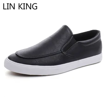 

LIN KING Fashion Leather Men Flats Casual Shoes Low Top Slip On Lazy Shoes Comfortable Man Loafers Moccasins Soft Driving Shoes