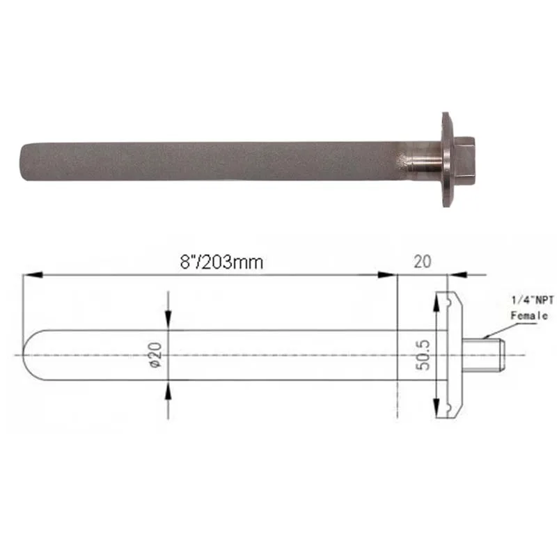 1," Tri Clamp 8"/203 мм L газированный камень аэрации камня 2,0 микрон 1/" FNPT 316 нержавеющая сталь Homebrew пивной ферментер