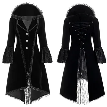 

Women Vintage Long-sleeved waist Back Bandage Lace Stitching Jacket OverCoat Dropshipping fashion size Leisure USA EU free ship