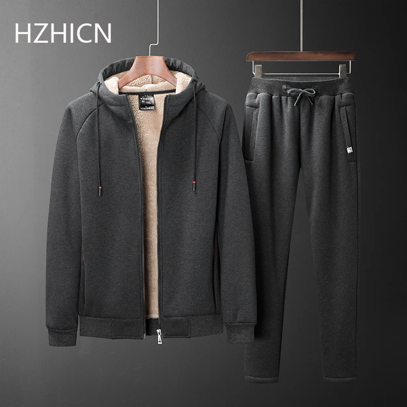 

Men's Sets Winter Fleece Mens Thick Hoodies+Pants Suit Man Hooded Sweatshirt Sportswear Tracksuits Male Sweatsuits Plus Size