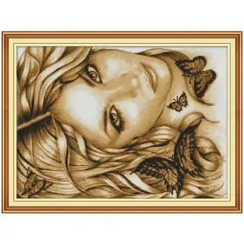 

Beauty and butterfly counted printed on the canvas 11CT 14CT DIY kits Chinese Cross Stitch embroidery needlework Sets