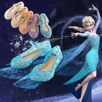 

Queen Of The Snow Elsa Sandals For Teen Girl Princess Shoes Summer Children Party Wedding Crystal Shoe Kid Heelys PVC 3-12 Year