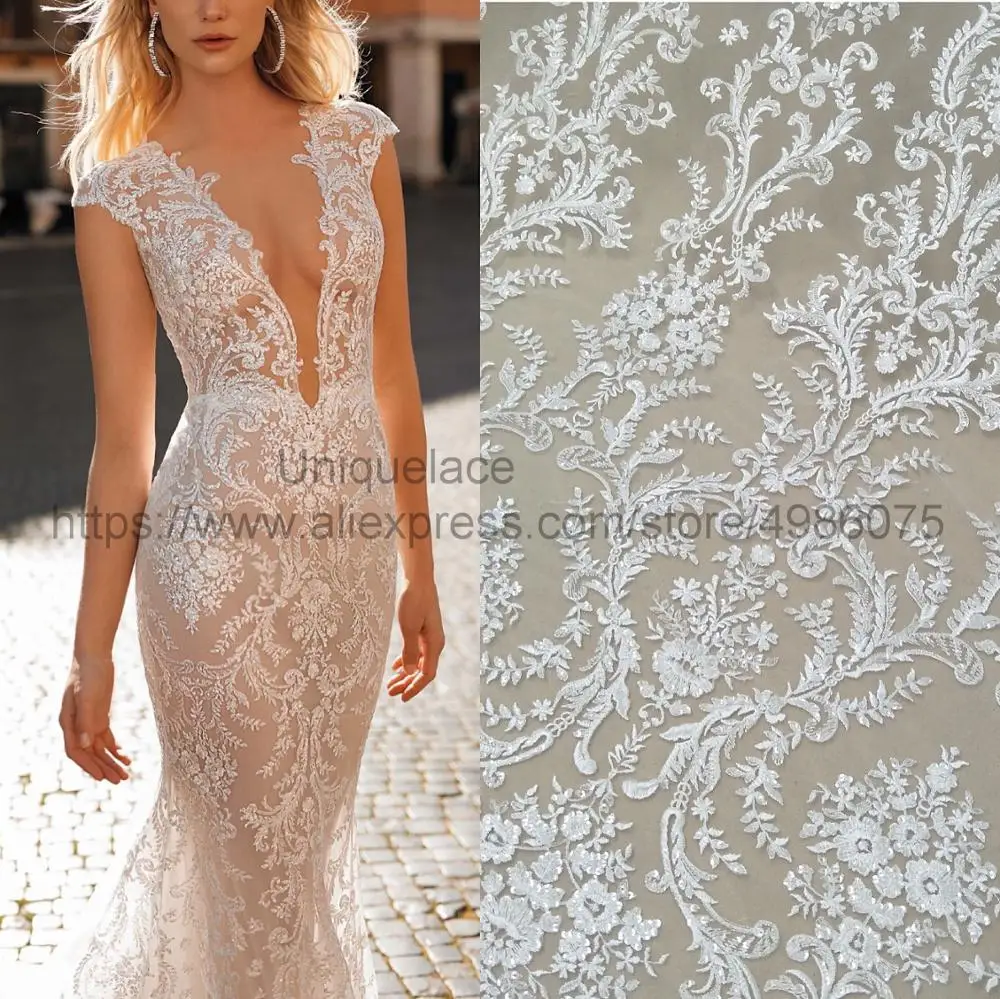 Newest Berta dress lace fabric worldwide shipping sequins lace fabric