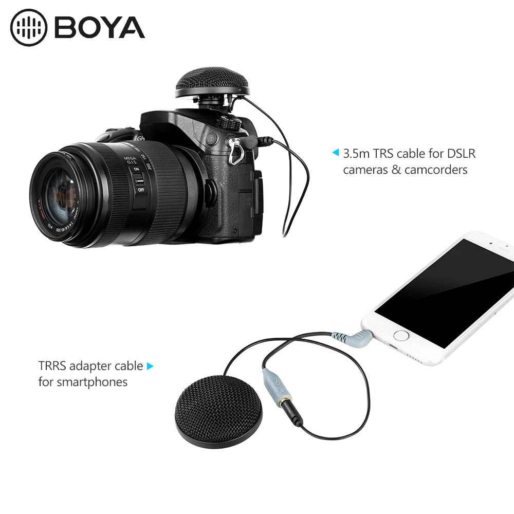 BOYA BY-MM2 Микрофон Стерео всенаправленный кондерсер/с пушистым ветровым стеклом и 3,5 мм разъем TRS power на 1 шт. LR44 батарея