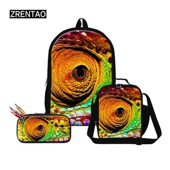 

Christmas Day Gifts Preschool Toddler Children 3 Pieces/Sets Backpacks Schoolbag Cute Animals Lizard Print Teenagers Big Satchel