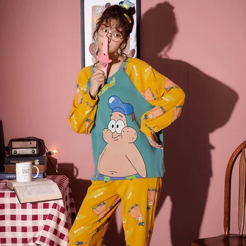 

BZEL Sleepwear Women's Cotton Patrick Star Print Pajamas For Women Teen Girls Loose PJS Pyjama Femme Home Wear Winter Large Size