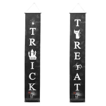

1Pair of Halloween Door Banner Halloween Couplet Door Hanging Curtain Party Door Flag for Bar Home (Black)