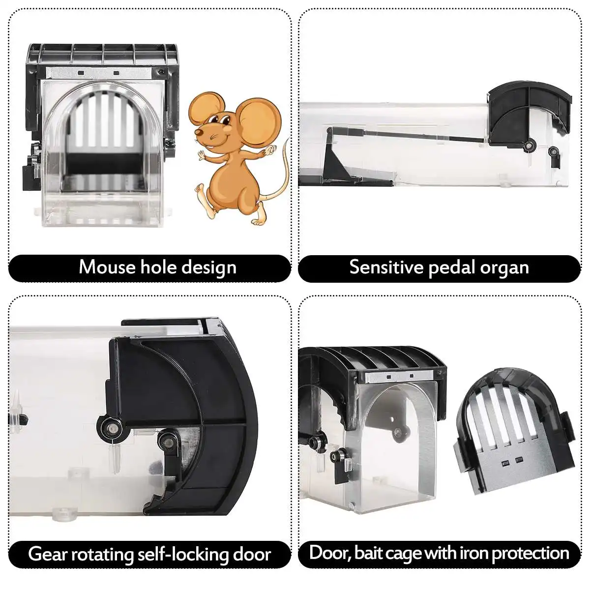 Transparent Automatic Lock Mousetrap Rat Traps Cage Reusable Smart Humane Live Mouse Trap No Kill Animal Pet Control