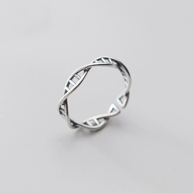 Silver Ring Silver Rings 925 Sterling Silver DNA Chemistry Molecule Rings Open Adjustable Double Helix Minimalist Ring For Women Girls Teen
