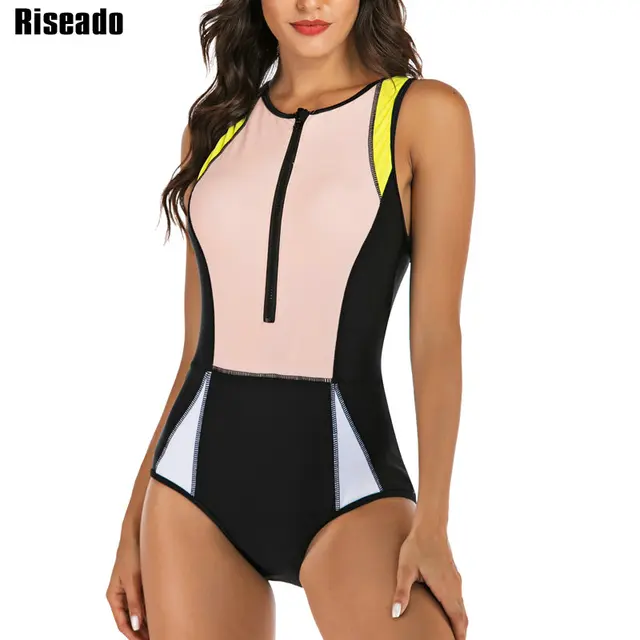 US $12.95 Riseado New Rash Guard Female One Piece Swimsuit Women Patchwork Swimwear Competition Swimming Suit