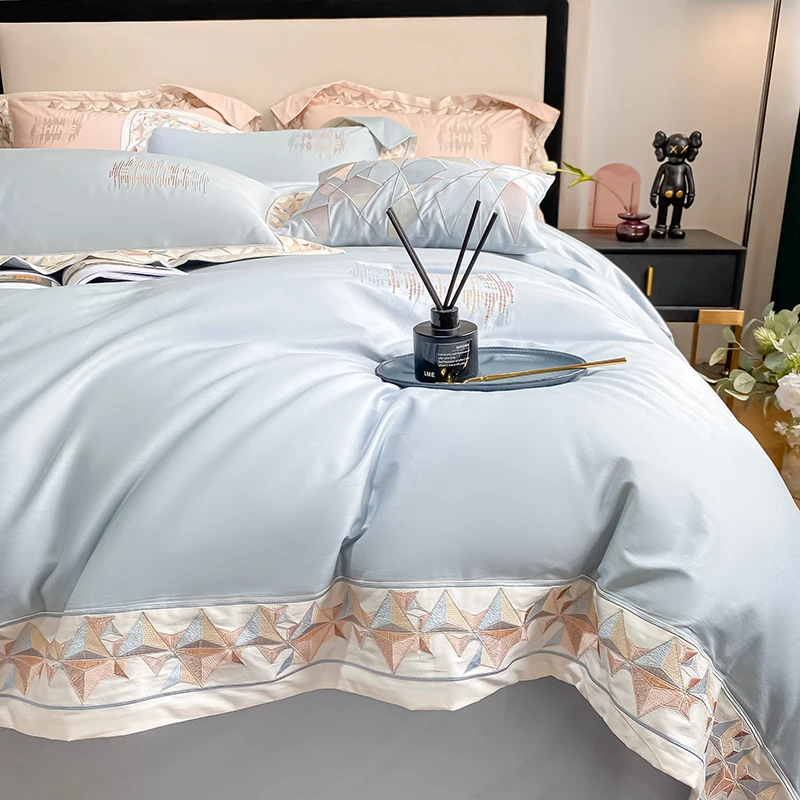 Luxury Embroidery 600TC AU Cotton Bedding Set Brief Modren Bed Sheet Pillowcases Duvet Cover Set 4pcs(Queen King Size,3 Colors)