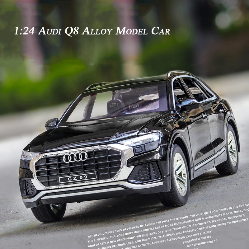 

1:24 Hot Alloy Car Model Audi Q8 Off-road SUV Collection with Sound&Light Pull Back Vehicles Toys for Children Kids Xmas Gift